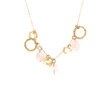 Vergulde collier met roze kwarts ref. 14071